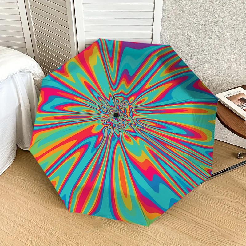 Psychedelic Floral Automatic Opening Folding Umbrella with 8-Rib Iron Frame - Portable Design for Outdoor Use, Festive Gift, Travel, Daily U