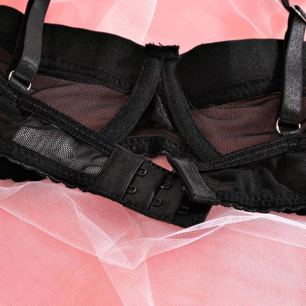 Tuexika Fashion English Letter Printing Ladies Sexy Underwear Three-Piece Garter Belt Perspective Temptation Erotic Lingerie