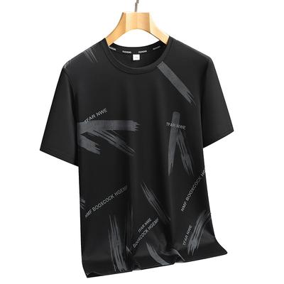 T-shirt da uomo a maniche corte in seta ghiacciata, ampia e versatile, ad asciugatura rapida, alla moda, casual, sportiva, traspirante, con scollo rotondo