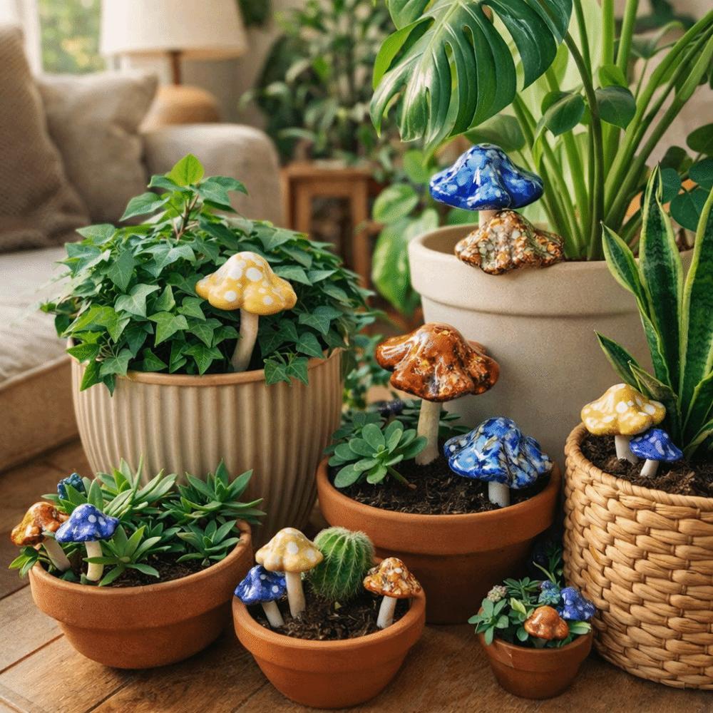 4PCS Realistic Pottery Sculpture Mini Garden Landscape Statue Fairy Mushroom  Flower Pot Decoration