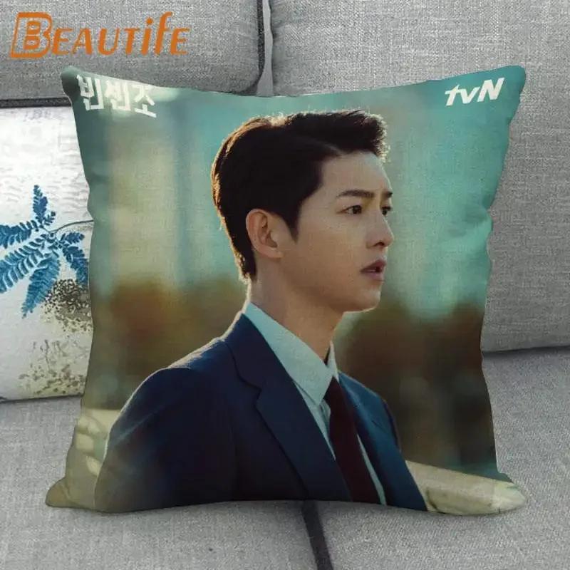 45X45cm Vincenzo Song Joong Ki KPOP Pillow Cover Square Zipper Cotton Linen Fabric Pillow Cases Bedroom Home Decorative Gift