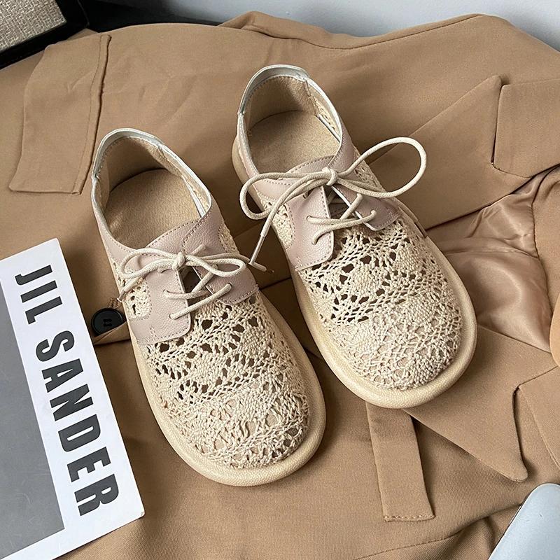 Fashion 2025 Artistic Cotton Linen Lace Mesh Women's Shoes Summer Beach Shoes Bohemian Single Small White Shoes