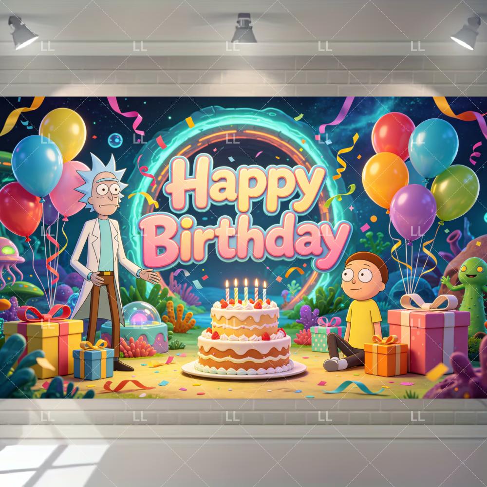 Rick And Morty Fans Child Birthday Party Decoration Anime Character Cake Topper Balloon Set Baby Shower Banner Adults Kids Gift