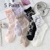 5 Pairs of Women's Summer Super Thin Polka Dot Cotton Sole Anti Hook Embroidered Clear Crystal Stockings