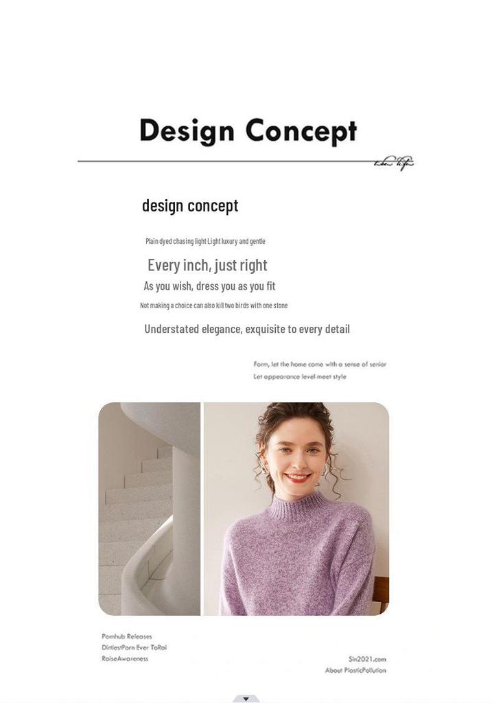 2025 Autumn/Winter Women's Mélange Yarn Cashmere Sweater, Half-High Neck, Loose Knit, Plus Size, Versatile Top