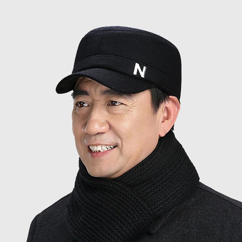 N Letters Middle Aged Elderly Hat Autumn With Thick Wool Windproof Warm Flat Top