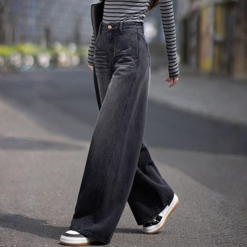 Black jeans women's new autumn version looks good and versatile pants high waist straight pants wide leg pants versatile