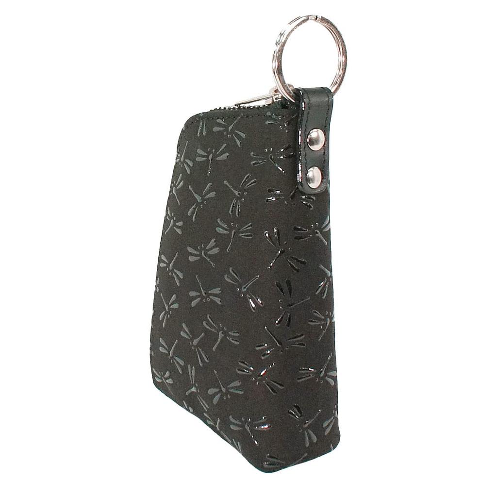 Inden Schlüsselanhänger Schwarz mit Schwarzer Libelle [Inden-ya] D, Hirschleder, Lack, Muster, 4707-01-008