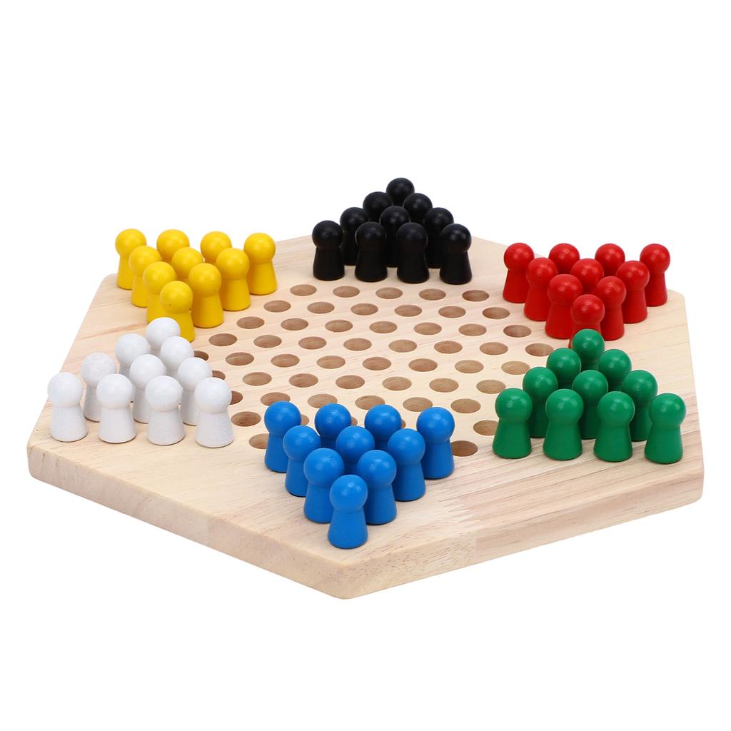 Chinese Checkers Board Game Set 6 Color Pegs Eductaional Wooden Game Board for Adults Kids Logic Training