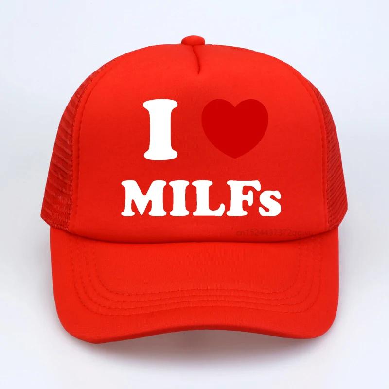 

I Love MILFs Heart Baseball cap Graphic Cotton pop Mesh Breathable Trucker hat Birthday Gifts Summer Style Unisexs hats Adjustable
