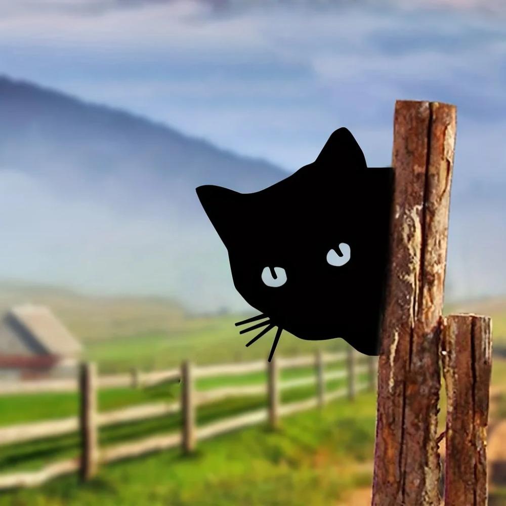 1pc Iron Silhouette Black Cat Head Wall Decor - Whimsical Garden Party Décor, Perfect Garden Accent