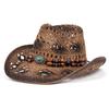 Beads Sunscreen Straw Hat Wide Brim Cowgirl Visor Cap Classic Summer Hat  Ladies