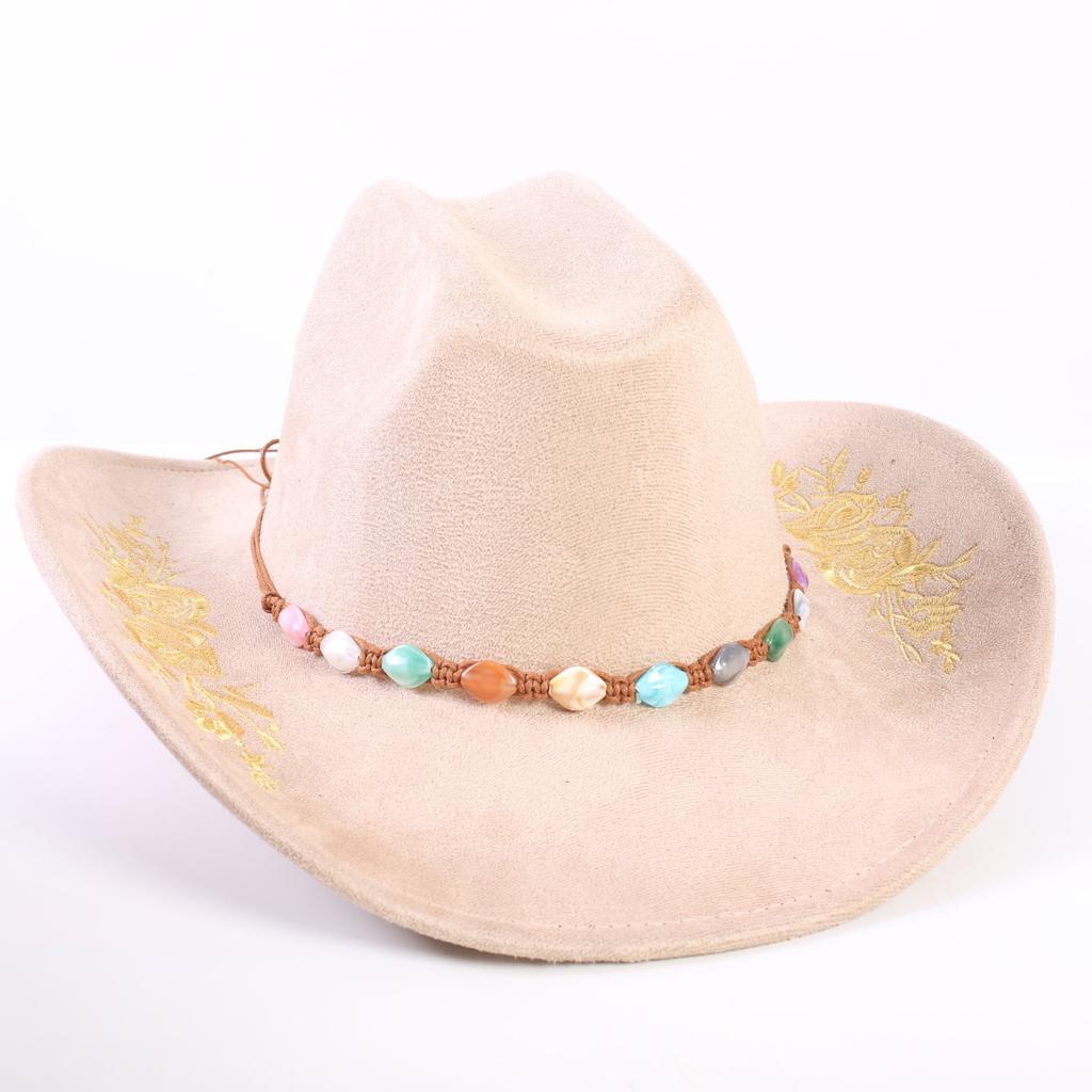 Beliebter europäischer und amerikanischer klassischer Wildleder Western Cowboyhut für Herren und Damen, großer Schirm, bestickt, Outdoor-Sonnenhut