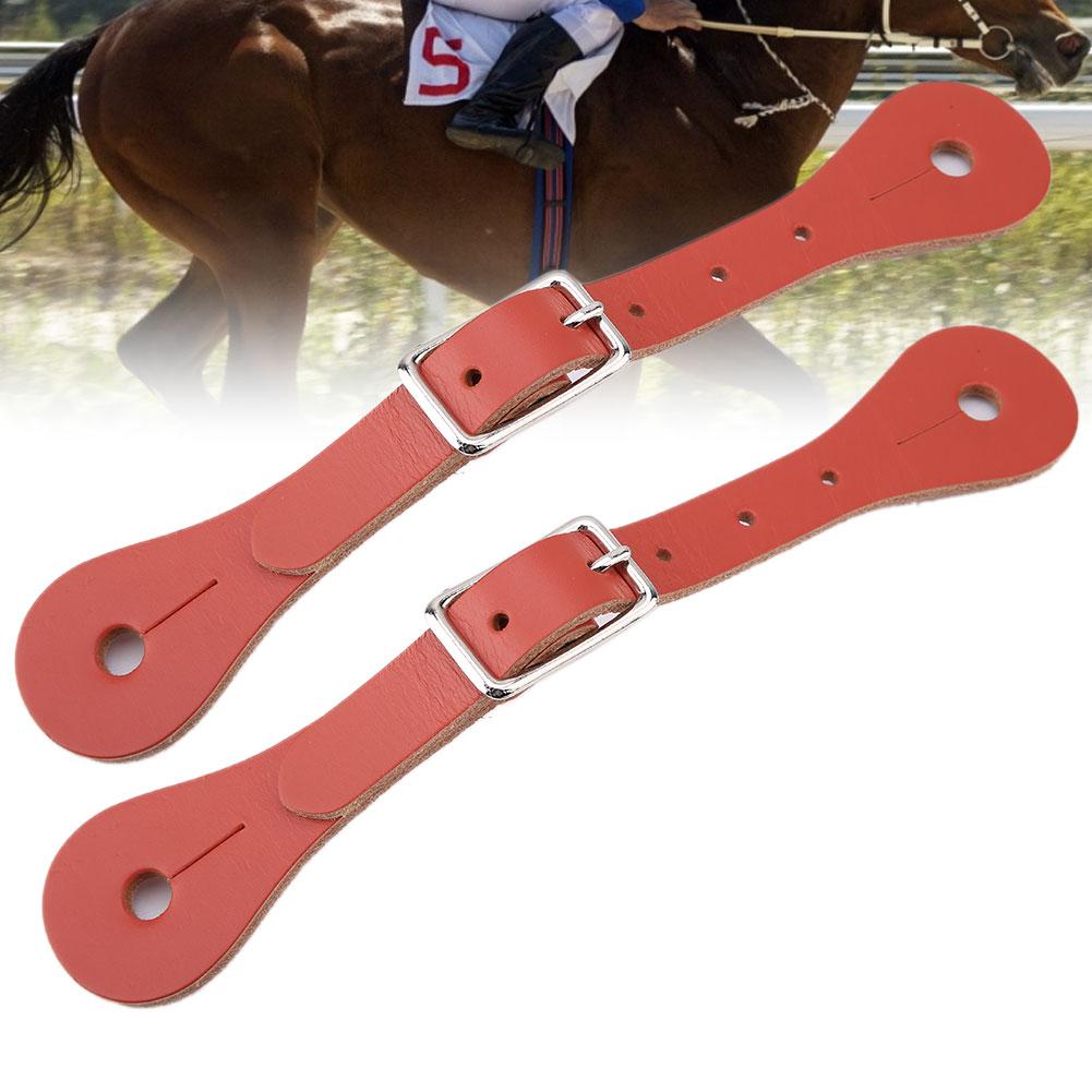 1 Pair Horse Riding Accessories   Genuine Leather Equestrian Spur Strap (Black)