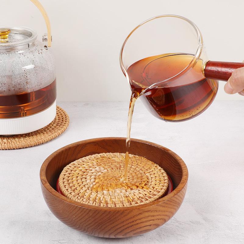 Gewebtes Rattan Teeuntersetzer Rund Naturrattan Tassenuntersetzer Handgewebt Hitzebeständige Tischsets Tischunterlage Küche