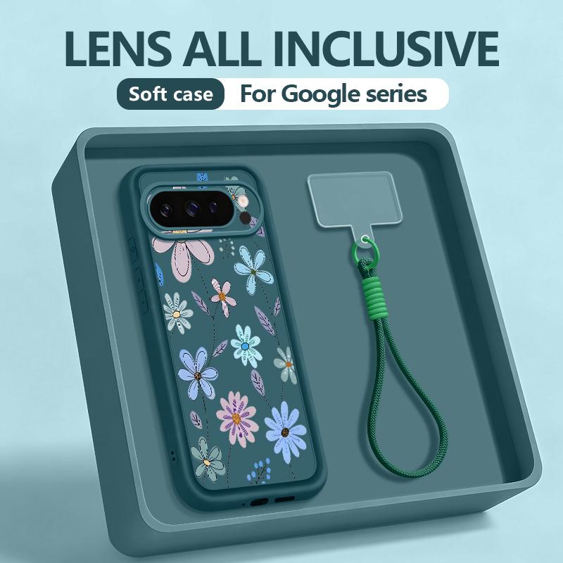 Watercolor Flowers Print Lanyard Case For Google Pixel 10 Pro XL For Google 9A 9 8 7 Pro 8A 7A Shockproof Bumper Wrist Strap Cover