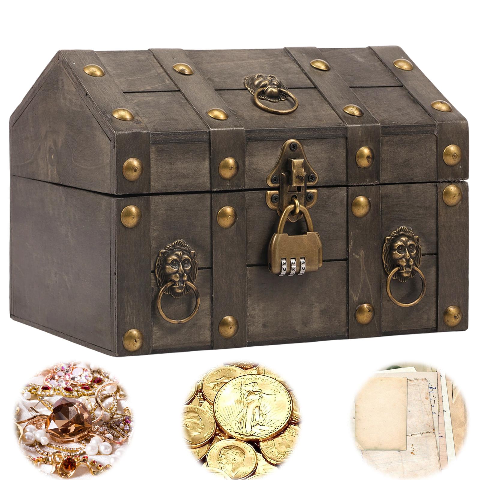 

Treasure Chest Vintage Wooden Jewelry Box Vintage Wooden Storage Box Decorative Treasure Jewelry Chest with Lock Home Decoration сірий