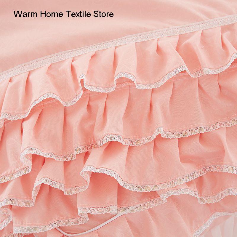 Korean Princess Duvet Cover 4 Piece Set Solid Color Ruffles Lace Quilt Cover And Pillowcase For Girl Woman Romantic Bedspread