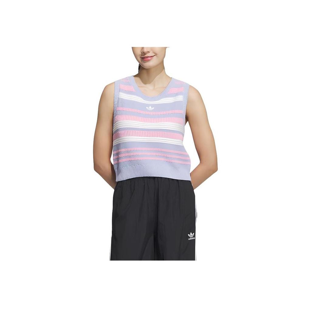 Adidas Originals Knit Striped Tank Top With Logo Embroidery Women Tops Light-Purple JI7053