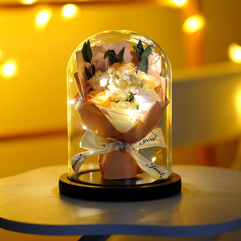 Glass Cover Rose Lantern Qixi Festival Valentine's Day Gift Immortal Bouquet Gypsy Dried Flowers Carnations Teachers' Day