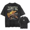 Demon Slayer Anime Print T-shirt Summer Washed Retro T-shirt Harajuku Style for Men Casual Outdoor Daily Wear Street Style
