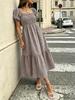 eBay European and American French Idyllic Bubble Sleeve Dress Vichy Square Neck High Waist Cake Dress Long Dress