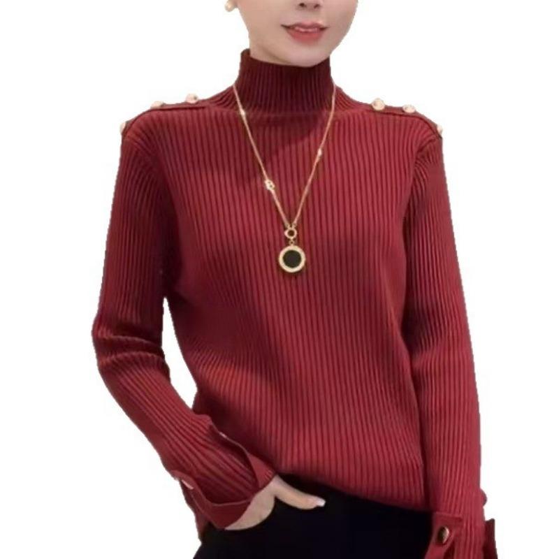 Spring autumn and winter new beautiful semi-turtleneck sweater with long-sleeved slim-fit knitted bottoming shirt women's top
