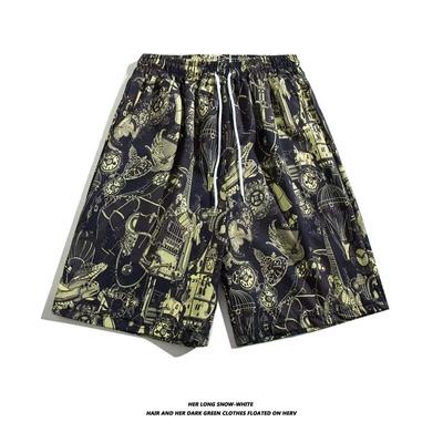 Buz İpek Havalı Hawaii Plaj Şortu Erkek Yaz İnce Tasarım Japon Retro Amerikan Trend Marka Rahat Beş Çeyrek Pantolon