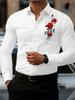2026 Men's Fashion Red Rose Print Long-Sleeve Shirt, Stylish Casual Design, Spring/Autumn Casual Shirt