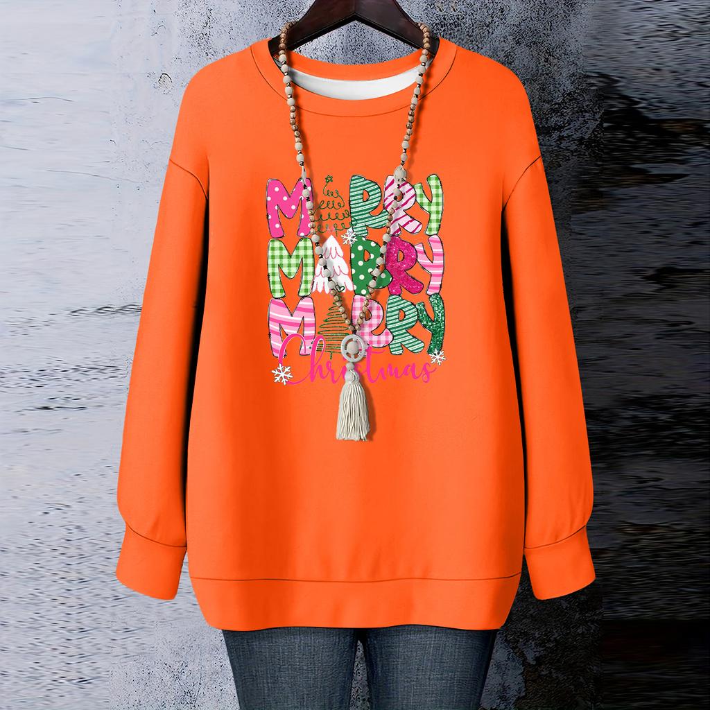 Damen Weihnachts-Print Rundhals Langarm T-Shirt Sweatshirt Oberteil