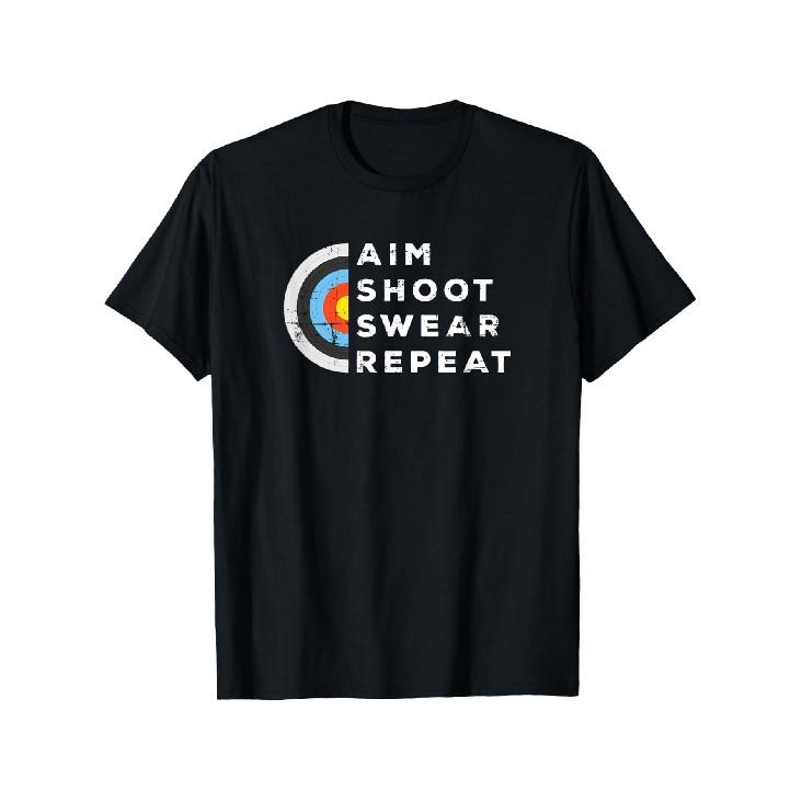 Heavyweight 180gsm Cotton Archery T-Shirt- Aim Shoot Swear Repeat Graphic Tee- Unisex Archer Gift for Men, Women, Teens- Shooting Sports S чёрный