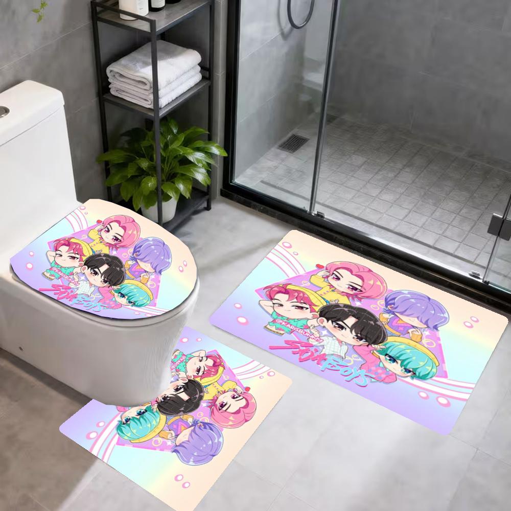 Saja Boys6 Bathroom 3Piece Flannel Mat Set Bath Mat Set Toilet Coverushaped Foot Pad Gift Bathroom Decor