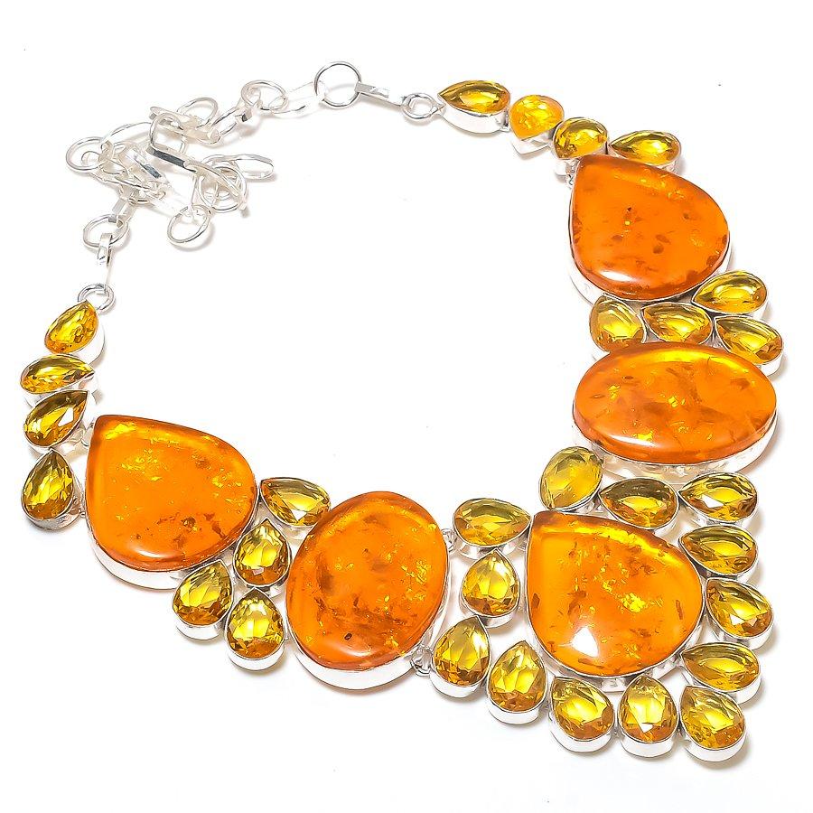 

Натуральный балтийский янтарь, цитрин, ювелирное изделие из стерлингового серебра 925 пробы, колье 18 v9q32