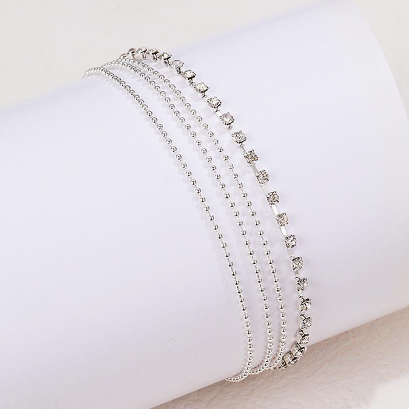 Multi Layered Ankle Chains Summer Beach Ankle Chains Street Photos Metal Chains Round Bead Chains Sparkling Diamond Ankle Chains