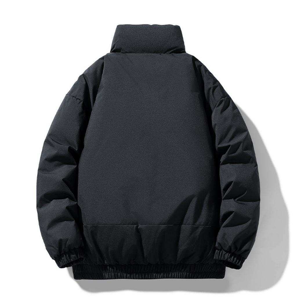 Men's Solid-color Casual Fleece Thickened Cotton-padded Jacket, Men's Fashionable Loose Stand-up Collar Zipper Cotton-padded Jacket