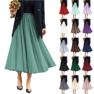 Women's Fashionable Color Loose Mesh Skirt, Elastic High Waist Large Swing Skirt, Pleated Skirt