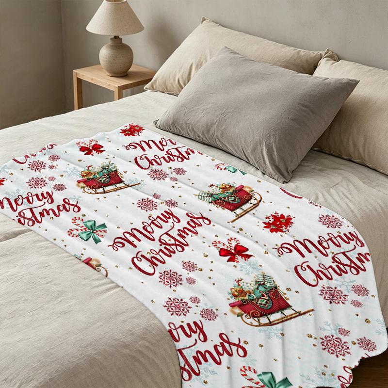 Christmas Flannel Fleece Blanket - Soft Skin-Friendly Cozy Warm Throw for Bedroom, Dorm & Holiday Home Decor