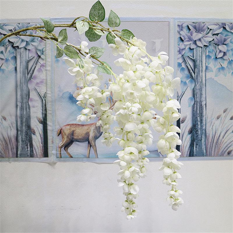 New Arrival One Silk Wisteria Hanging Greenery Plant Artificial 6 Flower Strings Golden Shower Tree Branch for Wall Floral Decor