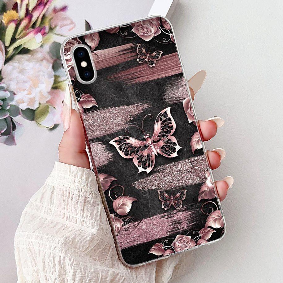 Per iPhone X XS Custodia Popolare Fiore Farfalla Morbido Trasparente Silicone Sottile Cover Posteriore Per iPhoneXS Max XR Custodia iPhoneX Bumper