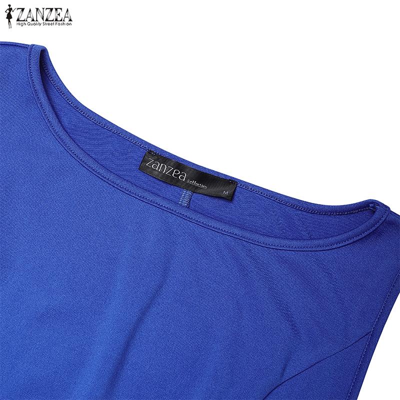 ZANZEA Women Elegant Casual Round Neck Summer Sleeveless Ruffles Dress