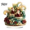 Retro Christmas House Centerpieces Acrylic Table Decoration, Double-sided Winter Snow Village/Candle/Teapot Ornament European Style Ornaments