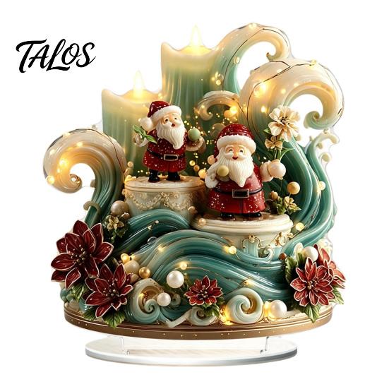 Retro Christmas House Centerpieces Acrylic Table Decoration, Double-sided Winter Snow Village/Candle/Teapot Ornament European Style Ornaments