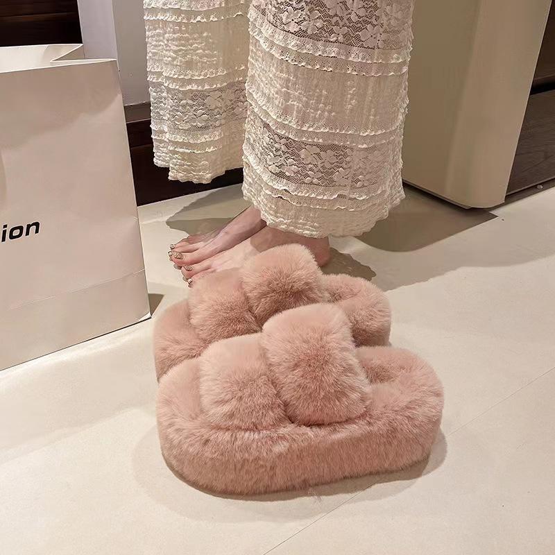 Mao Mao slippers women's new high-end outdoor wear versatile autumn and winter one-word thick-bottomed cotton slippers