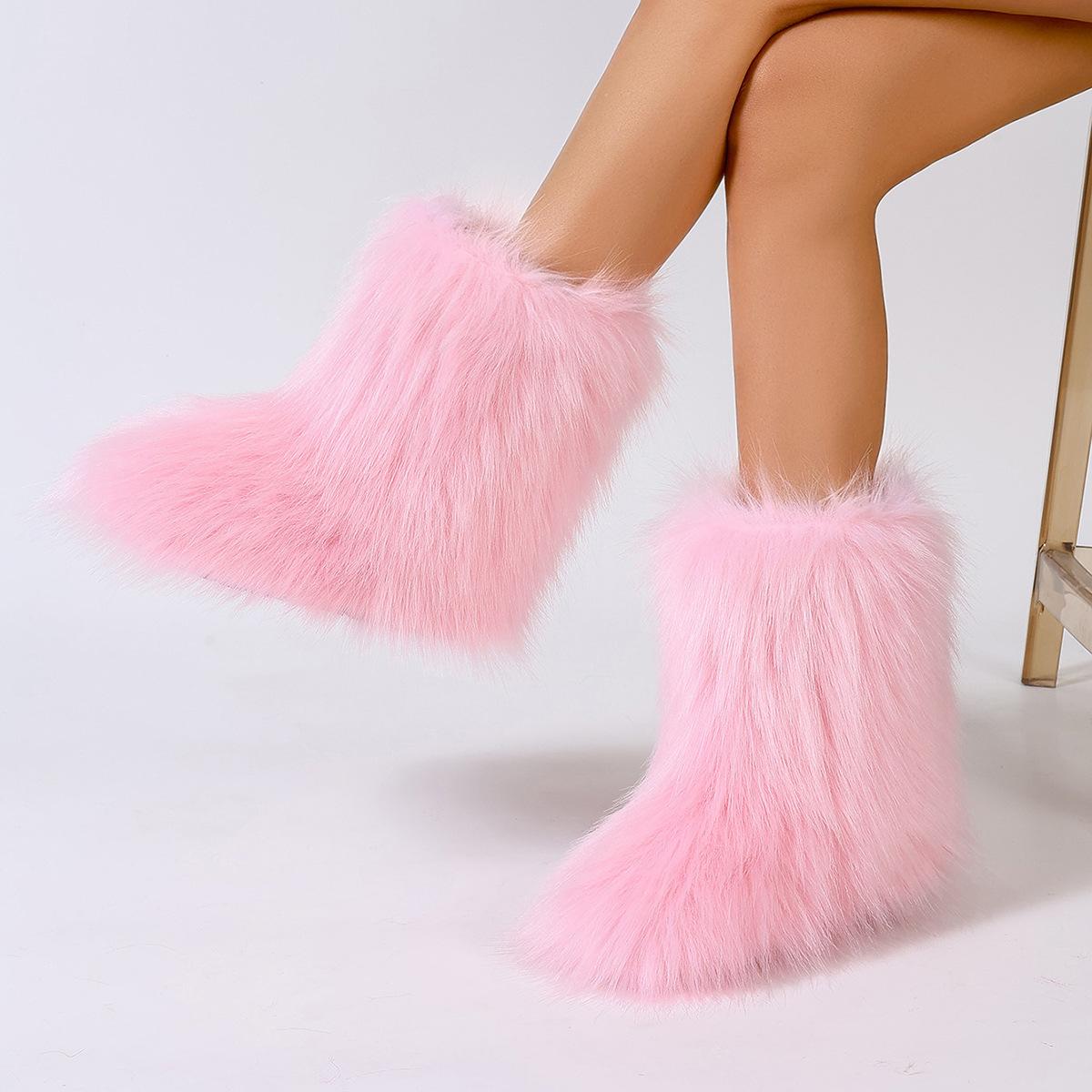 

Женские пушистые сапоги из искусственного меха, пушистые сапоги до середины икры, зимние замшевые теплые ботильоны с меховой подкладкой, женские повседневные ботильоны на плоской подошве 41 розовый