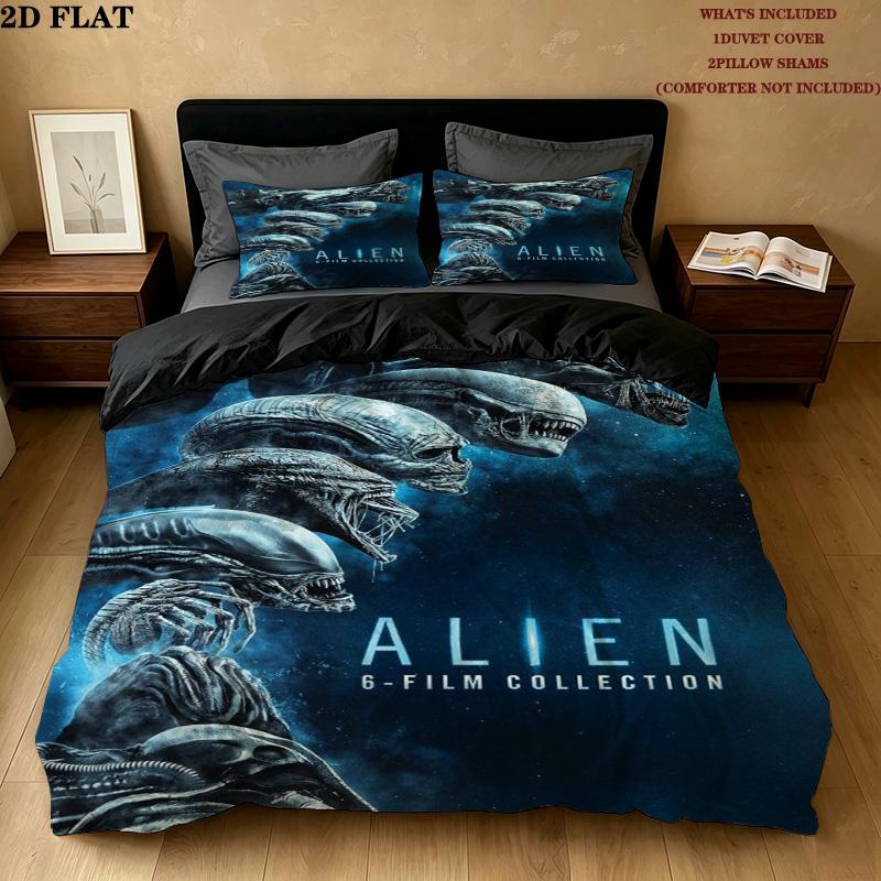 Alien Pattern Bedding Quilt Set Quilt Cover Pillowcase Home Birthday Gift(1 * duvet cover + 2 * pillowcase, without core)