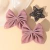Alloy Safe Hair Accessory Kids Gift 2PCS Set Girl Favorite Cute Bow Hair Clip Diamond Embellished Velvet Solid Color Bow