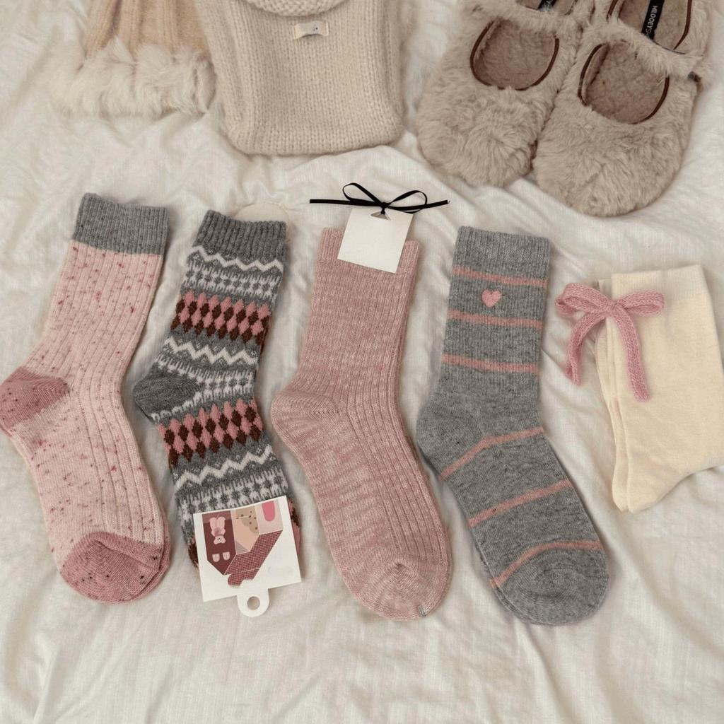 Girls' Korean Style Warm Ruffled Heart Mid-Calf Socks - Autumn/Winter Cotton for Middle & Big Kids