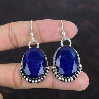 Faceted Blue Sapphire Earring Natural Gemstone Jewelry 925 Sterling Silver Earring Dainty Earrings Handmade Jewelry Engagement Gifts For Her