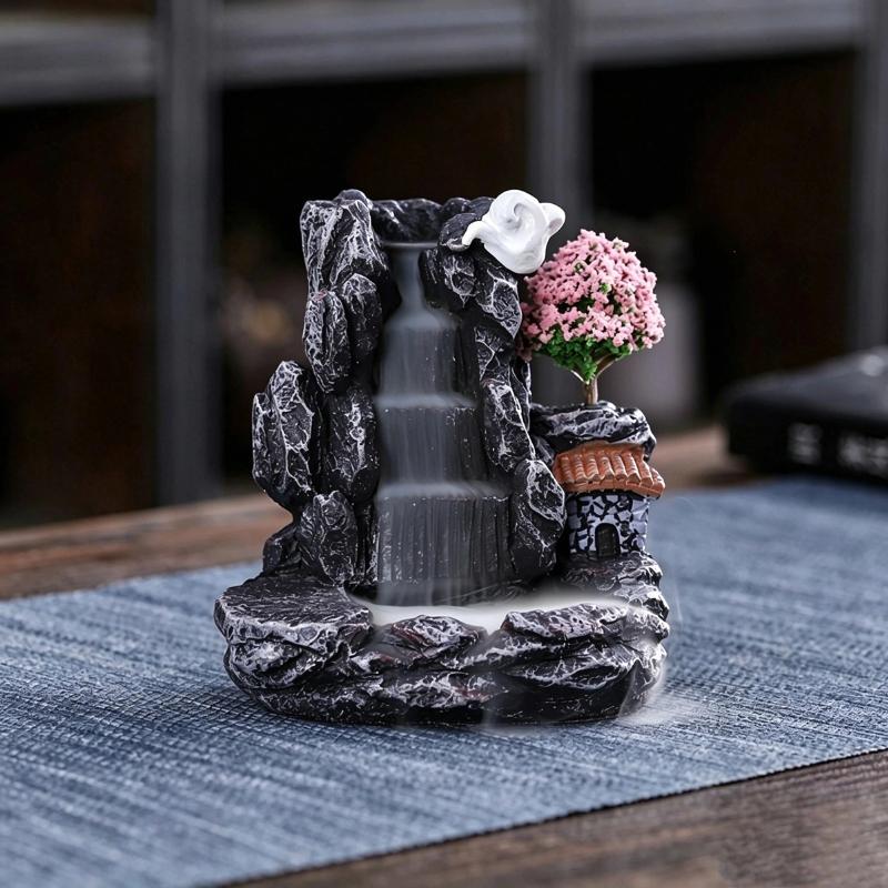1Pcs Home Decor Backflow Incense Burner Mountain River Waterfall Aroma Smoke Zen Censer Holder Fun Gift