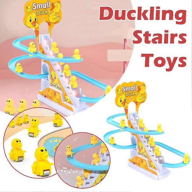 Duck Climbing Toy Electric Musical Stair Slide Track with Flashing LED Lights Educational STEM Toy for Kids